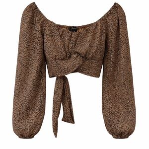 Japna cheetah print cropped tie back top, small